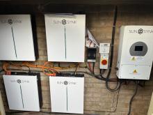 solar panel installation in Wimborne Minster, Dorset with Sunsynk inverter and batteries.